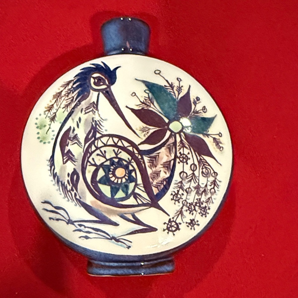 Royal Copenhagen Blue and White Round Ceramic Vase w/ Floral Bird Motif numbered - Picture 3 of 4